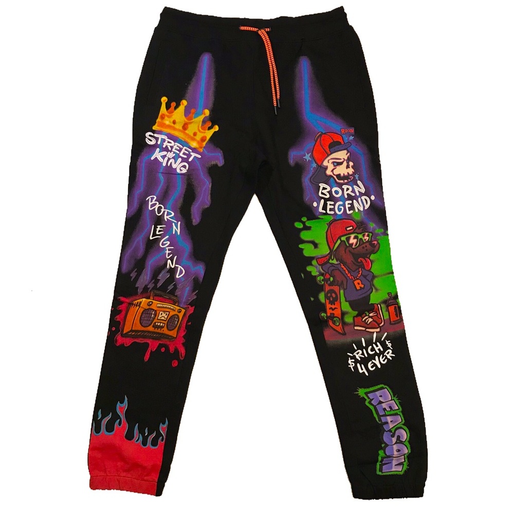 Men’s “Airbrush Graffiti” joggers. Sizes Medium, Large, and XL.